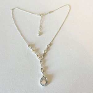 Y Drop Necklace w Faceted Clear Crystal Stones Signed NR 22”